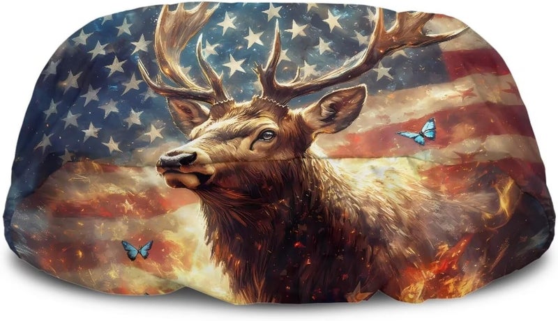 Mintulipy Deer American Flag Winch Cover Heavy Duty Waterproof Winch Protection Cover,Universal Winch Protective Cover for Electric Winches Up to 17500 Lbs - Image 1